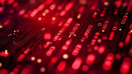Digital data stream of binary nubers and glass fiber lines, red technology background, concept for cyber security and modern information exchange