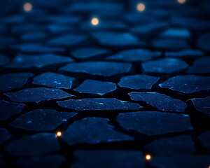 Wall Mural - a dark, textured stone pathway illuminated by soft, scattered lights, creating a serene and mystical