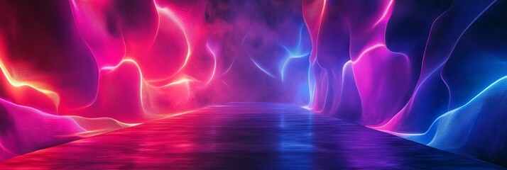 Wall Mural - explore a mesmerizing neonlit tunnel filled with vibrant colors, creating an enchanting atmosphere t