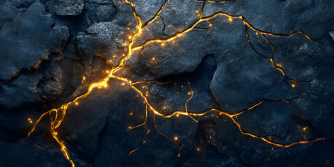 Wall Mural - Cracked Earth Glowing with Light: Abstract texture of cracked earth with glowing veins of light, suggesting a powerful force breaking through the surface.