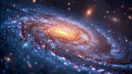 Wall Mural - Majestic spiral galaxy in deep space with glowing stars and nebulae in blue, purple, and orange, representing the beauty and vastness of the universe, ideal for astronomy and space exploration themes