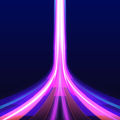 Leinwandbilder - Blurry neon light motion on a speedway with laser beams, glowing red and blue lines, and sparkling dust particles creates a sense of movement and excitement, ideal for futuristic or tech-themed design