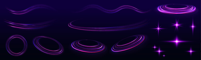 Wall Mural - neon lines and fiery flashes, glowing spirals and trails, blending purple and blue hues, create powe