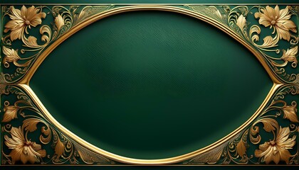 Wall Mural - Elegant gold frame on a deep green background. Perfect for luxury branding.