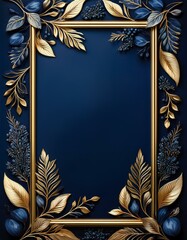 Wall Mural - Elegant gold and navy floral frame. Perfect for invitations or announcements.