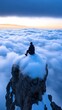 © VISUAL BACKGROUND - A man sitting on top of a mountain above the clouds