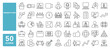 © M Design - Set of 50 line icons related to presentation, business, statistics, speaking, public, graph, work, board, video, conference, Editable stroke. Vector illustration