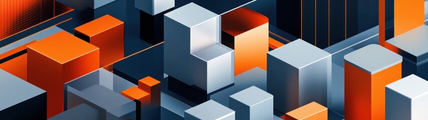 Poster - Abstract Composition of Orange and Gray Cubes
