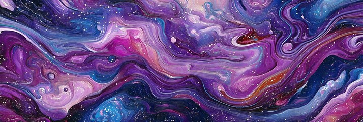 Wall Mural - A cosmic background with swirling nebula patterns in vibrant purples, blues, and pinks, dotted with small stars