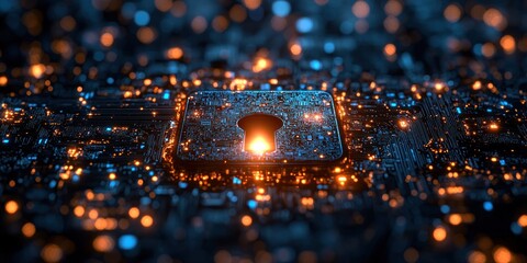 Aufkleber - Illuminated Keyhole on a Circuit Board Representing Digital Security