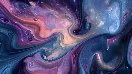 Wall Mural - A cosmic background with swirling nebula patterns in vibrant purples, blues, and pinks, dotted with small stars
