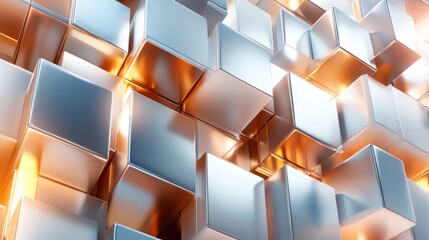 Aufkleber - Abstract metallic cubes in silver and gold tones