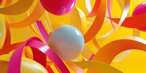 Aufkleber - Abstract Colorful Spheres and Ribbons Swirling Design