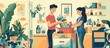 © zulie - Couple organizing and cleaning their home together, surrounded by plants and home decor.