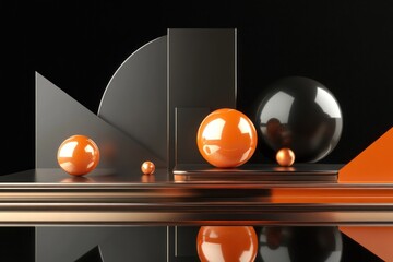 Aufkleber - Abstract Geometric Composition Featuring Orange and Black Spheres