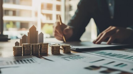 Poster - Financial Growth Represented By Coins And Buildings