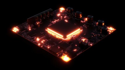 Poster - Illuminated Circuit Board Shows Central Processing Unit