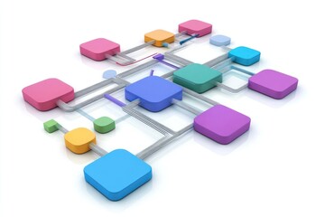 Aufkleber - Colorful Cubes Connected By Lines Showing Network System