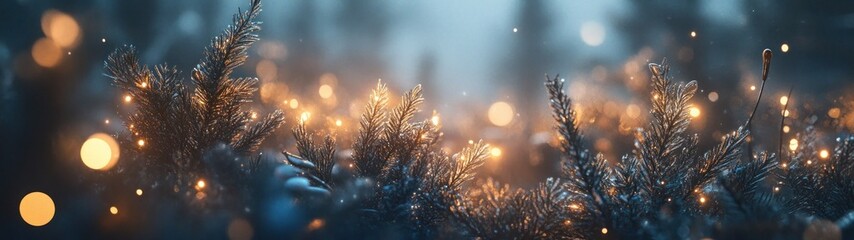 Sticker - Frosted Pine Branches Glowing With Warm Lights