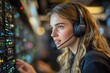 © kardaska - Female technician controlling network servers in data center using headset