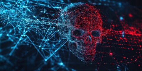 Aufkleber - Digital Skull Network Cybersecurity Threat