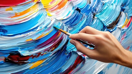 Wall Mural - A Hand Paints Vibrant Swirls Of Thick Oil Paint