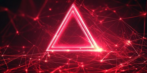 Wall Mural - Red Neon Triangle Illuminates Network Connections