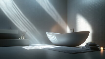 Wall Mural - Modern Bathroom Design Featuring Freestanding Tub and Sunlight