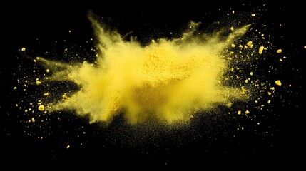 Wall Mural - Yellow Powder Explosion Against Black Background