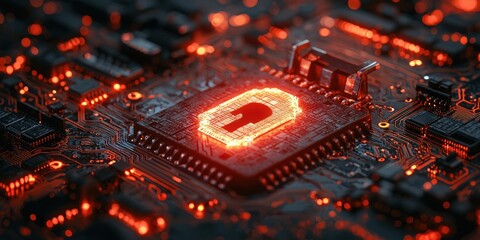 Aufkleber - Glowing Padlock Symbol on a Circuit Board