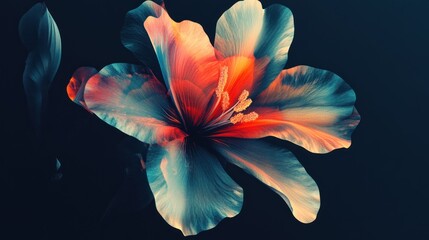 Wall Mural - Vivid Teal and Orange Hibiscus Flower Bloom