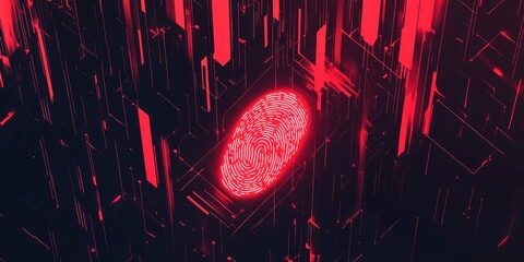 Aufkleber - Red Fingerprint In Futuristic Digital Structure