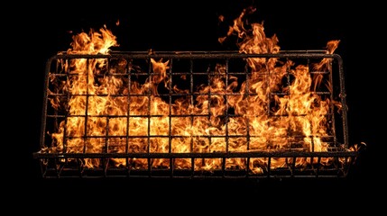 Canvas Print - Fiery flames engulfing a metal grid structure