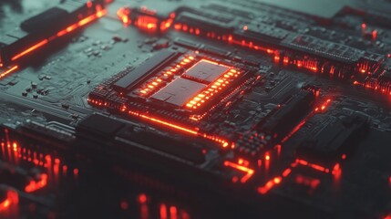 Poster - Illuminated Computer Circuit Board Processor Closeup
