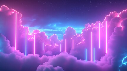 Poster - Neon Lights Illuminate Pink Purple Cloudscape