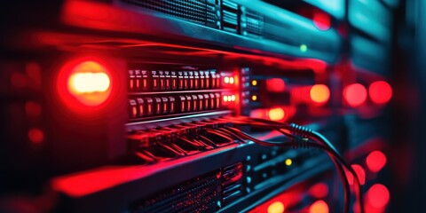 Poster - Illuminated Server Rack With Cables And Lights