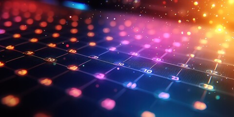 Poster - Abstract Calendar Grid with Glowing Numbers and Lights