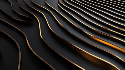Aufkleber - Abstract Black And Gold Curving Lines Design