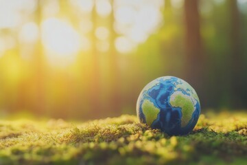 Poster - Miniature Earth Globe Rests On Lush Green Moss