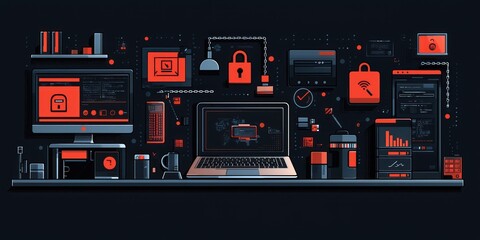 Aufkleber - Cybersecurity Workstation Displays Digital Security Measures