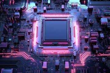Leinwandbilder - Illuminated Computer Motherboard Central Processing Unit