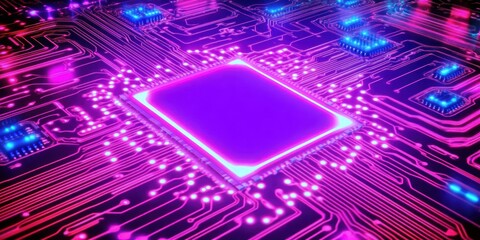 Poster - Illuminated Circuit Board Shows Central Processing Unit