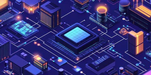 Poster - Isometric Illustration Of A Futuristic Computer Motherboard