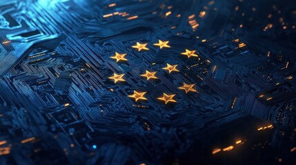 Sticker - European Union Stars on Circuit Board Technology