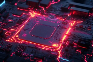 Poster - Illuminated Computer Motherboard Central Processing Unit