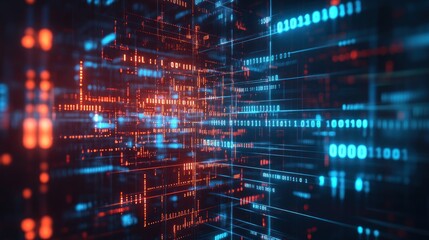 Leinwandbilder - Abstract Digital Data Stream Visualization In Red And Blue