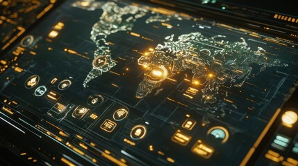 Aufkleber - Global Network Data Display Showing World Map