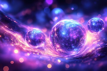Poster - Glowing Cosmic Spheres Floating In Purple Nebula