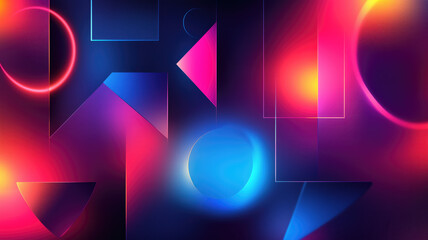 Wall Mural - Generative AI illustration of abstract geometric background with shiny smooth shapes and glowing neon lights in darkness