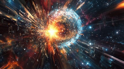 Aufkleber - A stylized illustration depicting the Higgs boson, showcasing energy interactions in a vibrant cosmic environment